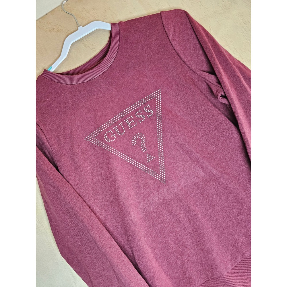 Guess Los Angeles Rhinestone Triangle Logo Sweatshirt Burgundy Maroon Large NWT